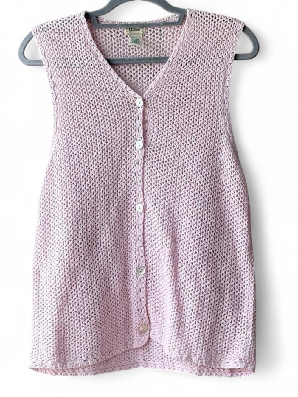 Vintage LL Bean Linen & Cotton Light Pink Knit Sweater Vest Shell Buttons Size L - Picture 1 of 5